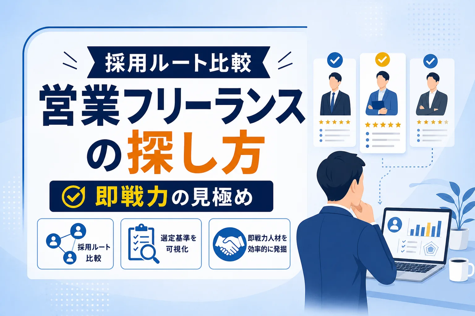 【採用ルート比較】営業職フリーランスの探し方｜即戦力を見極める選定基準
