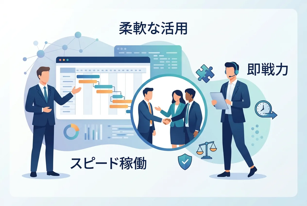 採用期間の短縮と柔軟な期間契約で即戦力営業人材を活用するイメージイラスト