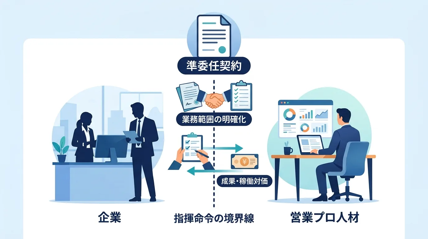 発注企業と受託プロ人材の適切な契約関係と業務指示の範囲を示した概念図